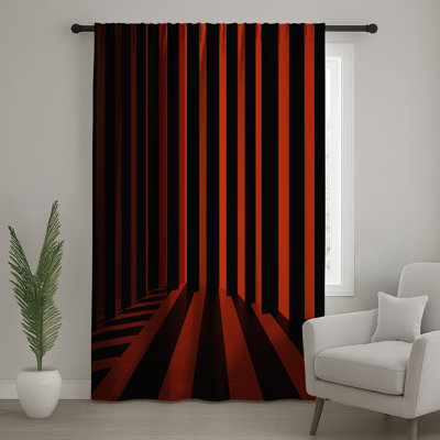 Red Black Vertical Stripes Window Curtains, Striped Sheer & Blockout Curtains - 1 Panel