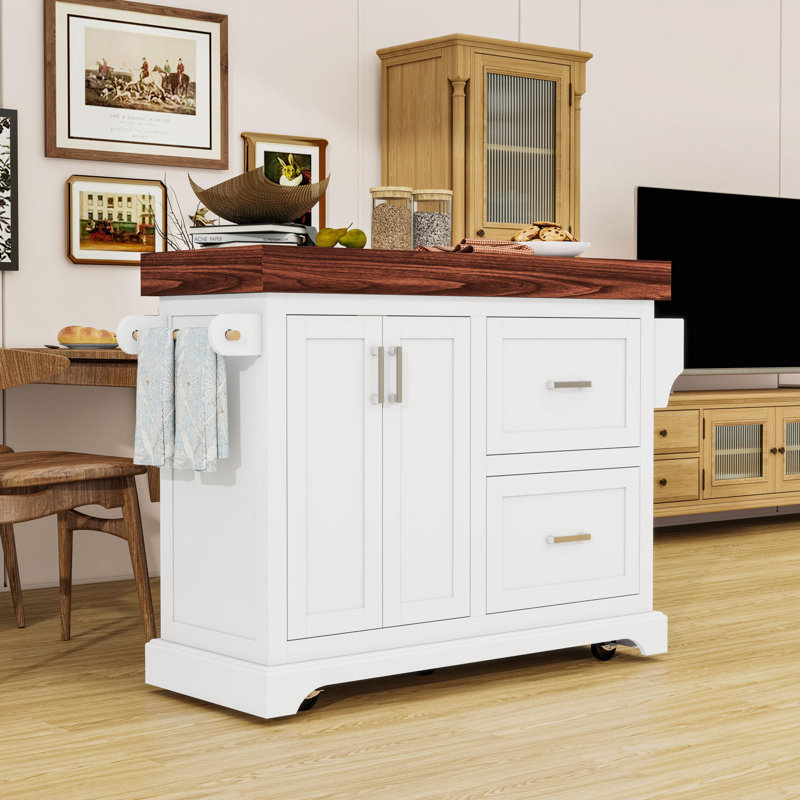 Versatile Rolling Kitchen Cart with Storage Drawers, Thick Tabletop and Lockable Wheels, White