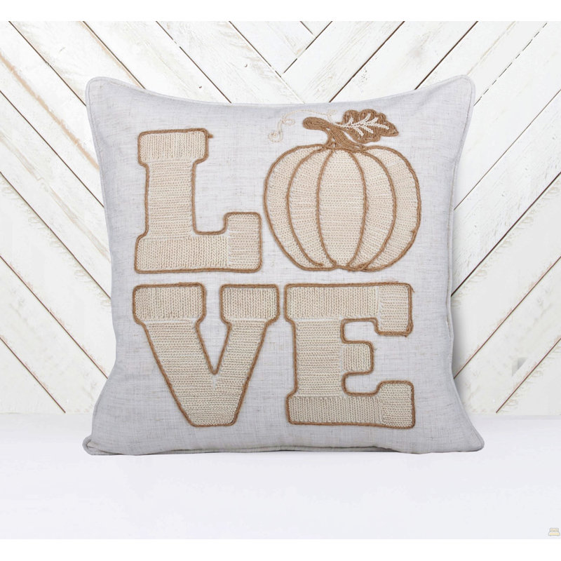 Coussin décoratif brodé LOVE - citrouille beige rustique, Simple