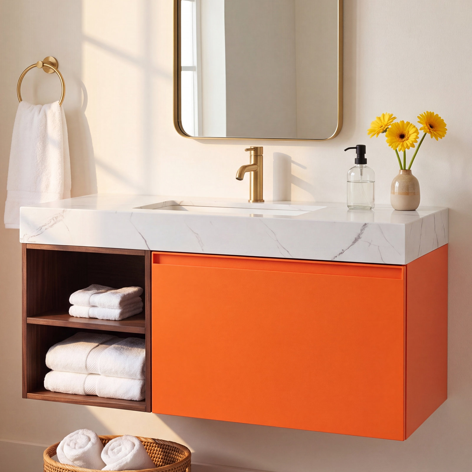 Noam 42'' Single Bathroom Vanity, Red Amber