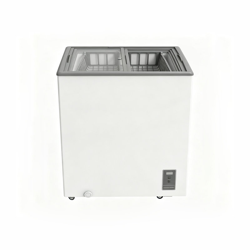 Congélateur coffre commercial à économie d'énergie Inverter de 5,1 pi³ avec porte coulissante en verre à faible émissivité, contrôle numérique de la température, verrouillage et roulettes