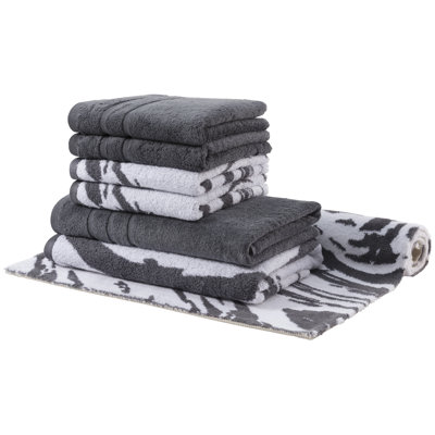 7-tlg. Handtuch Komplettset und Badteppich Marble Prestige