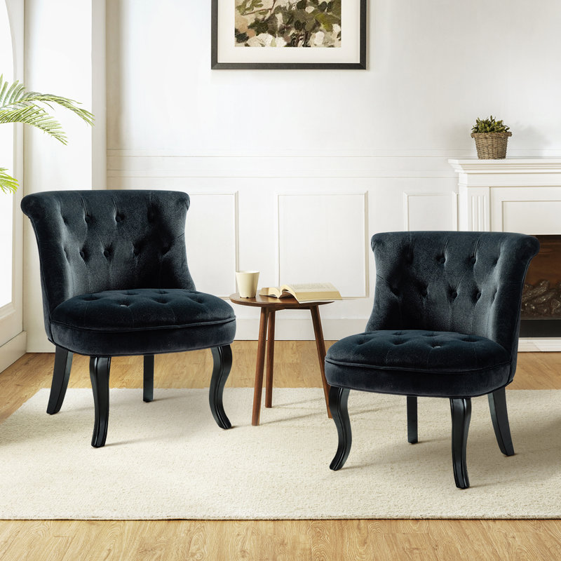 Grenier Upholstered Wingback Button-Tufted Side Chair, Black Velvet