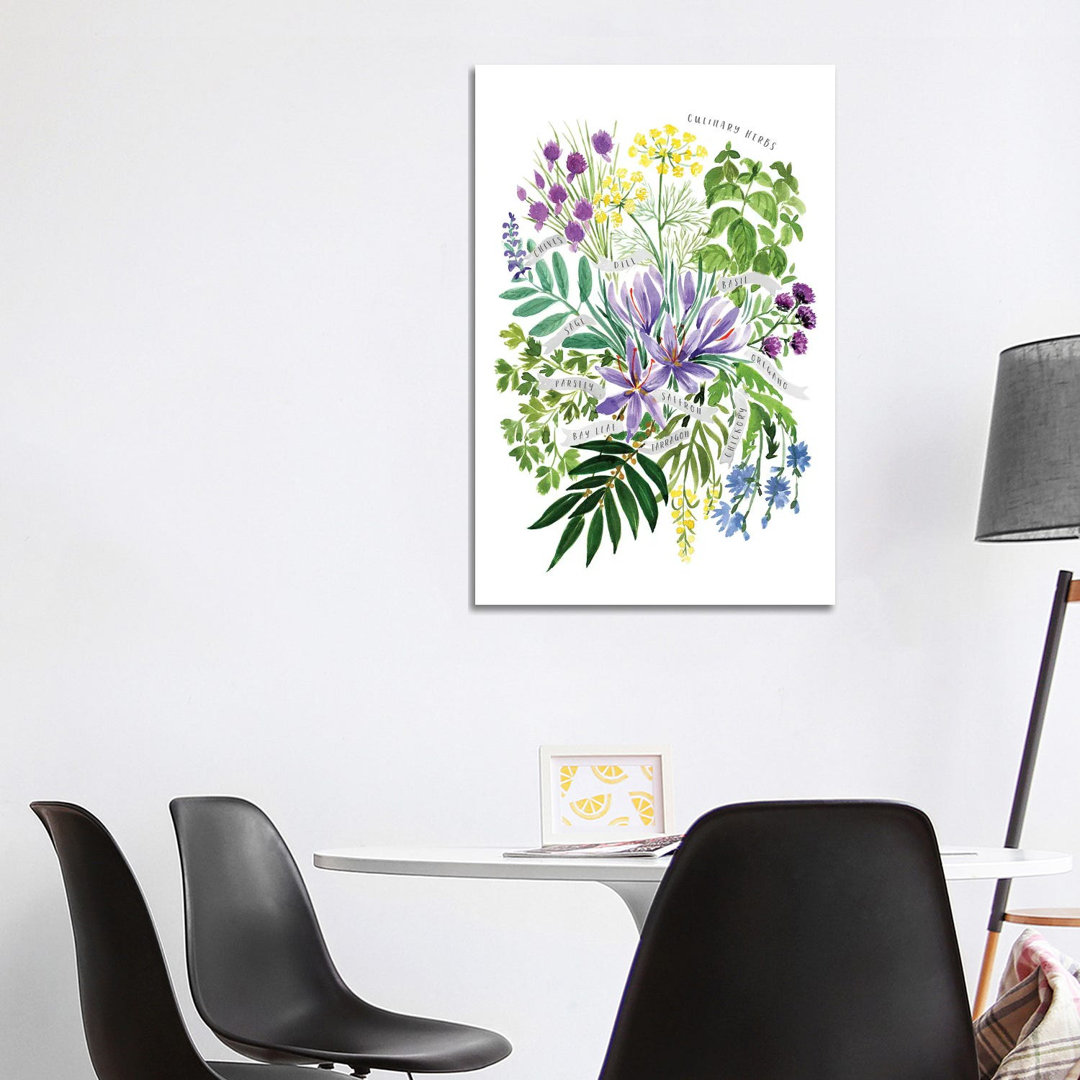 Kulinarisches Kräutersträußchen in Aquarell von Blursbyai - Galerie-verpackte Leinwand Giclée auf Leinwand