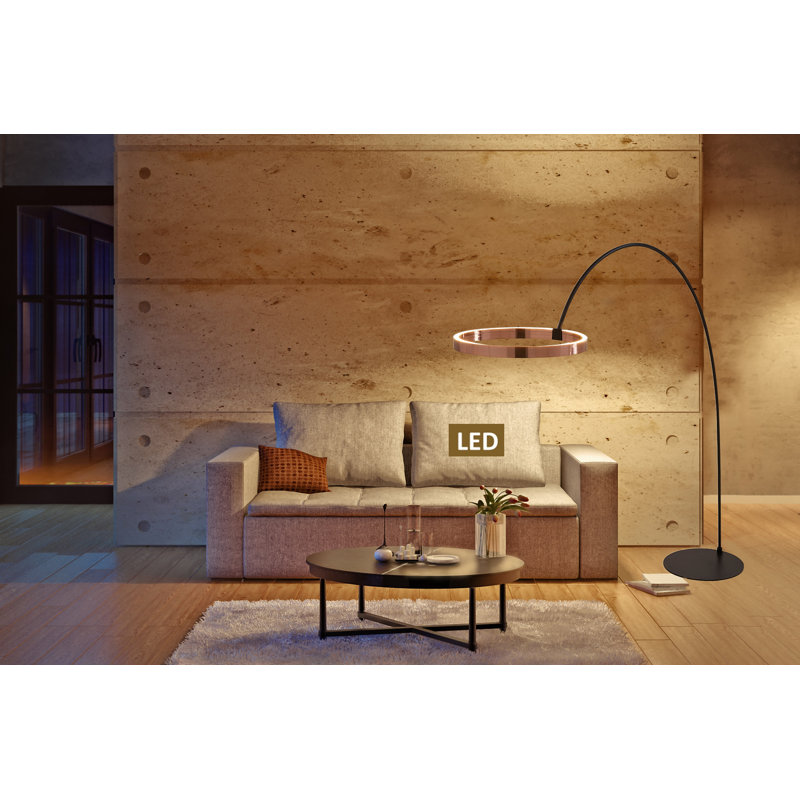 Rushell 82'' Black LED Arched Floor Lamp with USB, Rose Copper
