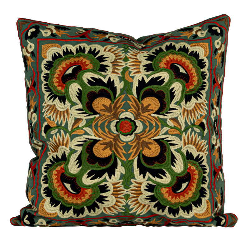 Square Cotton Embroidered Pillow With Design