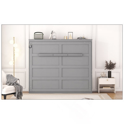 Queen Size Murphy Bed Wall Bed,Gray