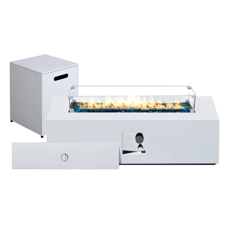 Table de foyer extérieur au propane en métal de 42 po de largeur, White