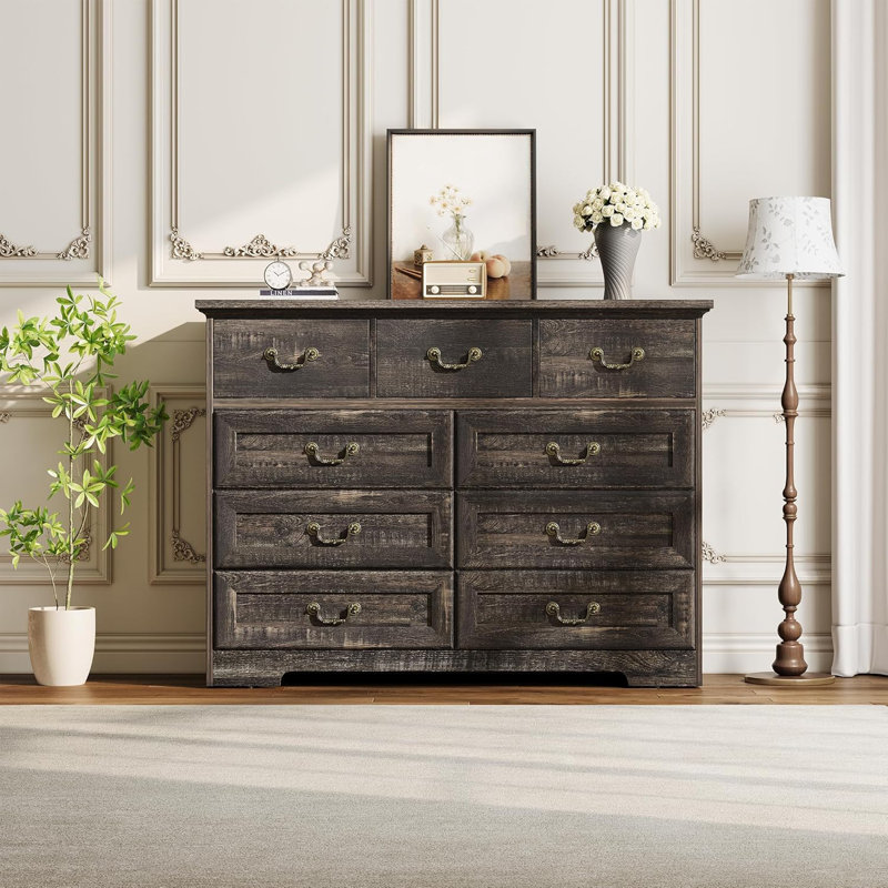Commode 9 tiroirs pour chambre à coucher Farmhouse, Noir