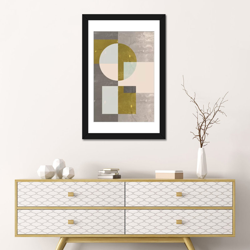«Geometric I», impression sur toile, Papier avec cadre noir, Blanc, H 32 po x l 24 po x P 1 po