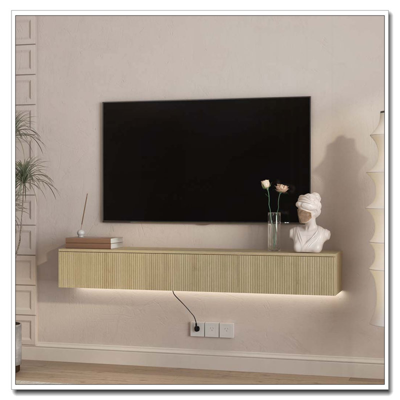 Meuble télé flottant fixé au mur avec 16 DEL de couleur, Bois