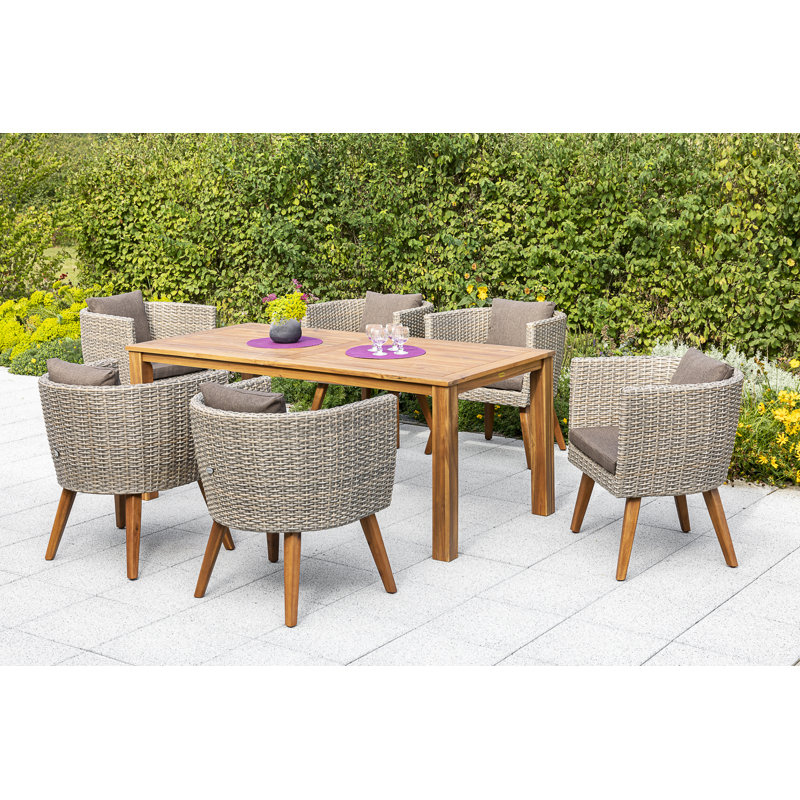 Lanora 6 - Person Patio Dining Set Rectangular Table with Cushions Included