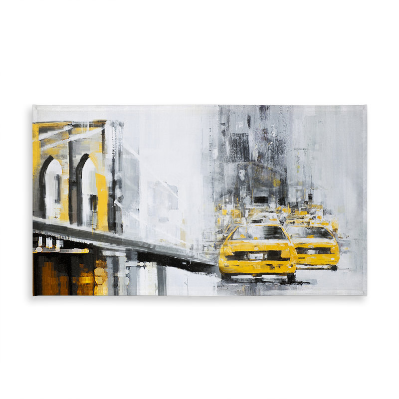 Yellow Brooklyn Bridge with Taxis Tablecloth | Gray Car Decor