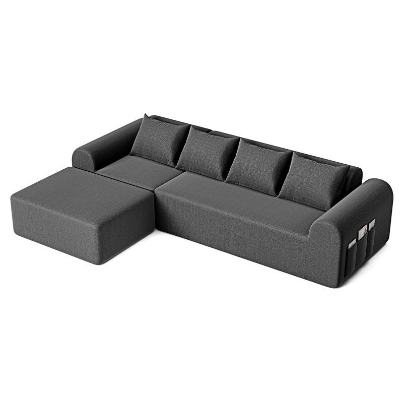 Canapé modulaire de 105,5 po, canapé modulaire avec repose-pieds et 4 coussins, sièges profonds en forme de L pour le salon, canapé rembourré en chenille minimaliste moderne, aucun assemblage requis