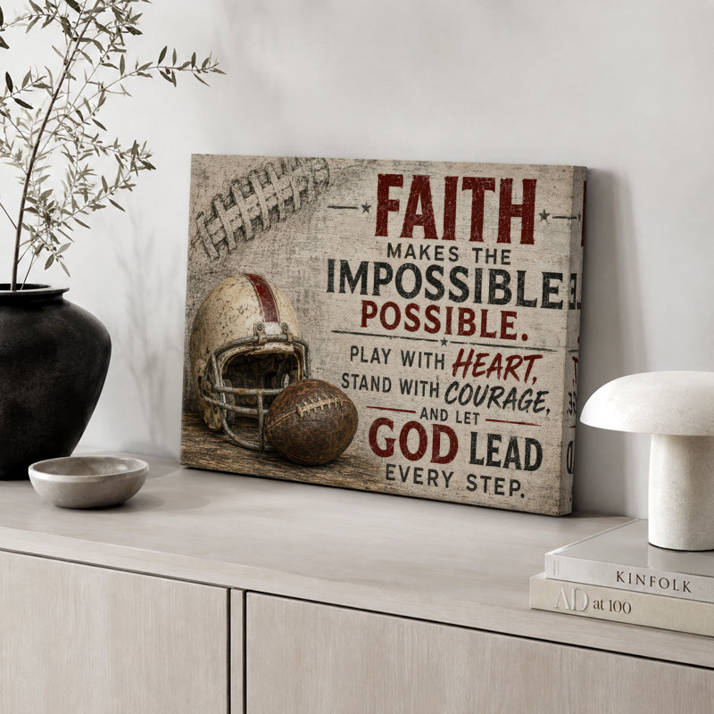 Christian Faith Football, H 24 po x l 36 po x P 1,5 po, Toile tendue