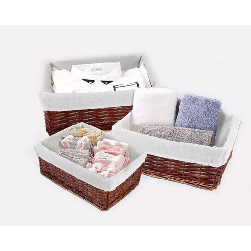 MantraRaj Wicker Storage Basket 3PC Bundle Storage Natural Basket Removable Lining (Brown)
