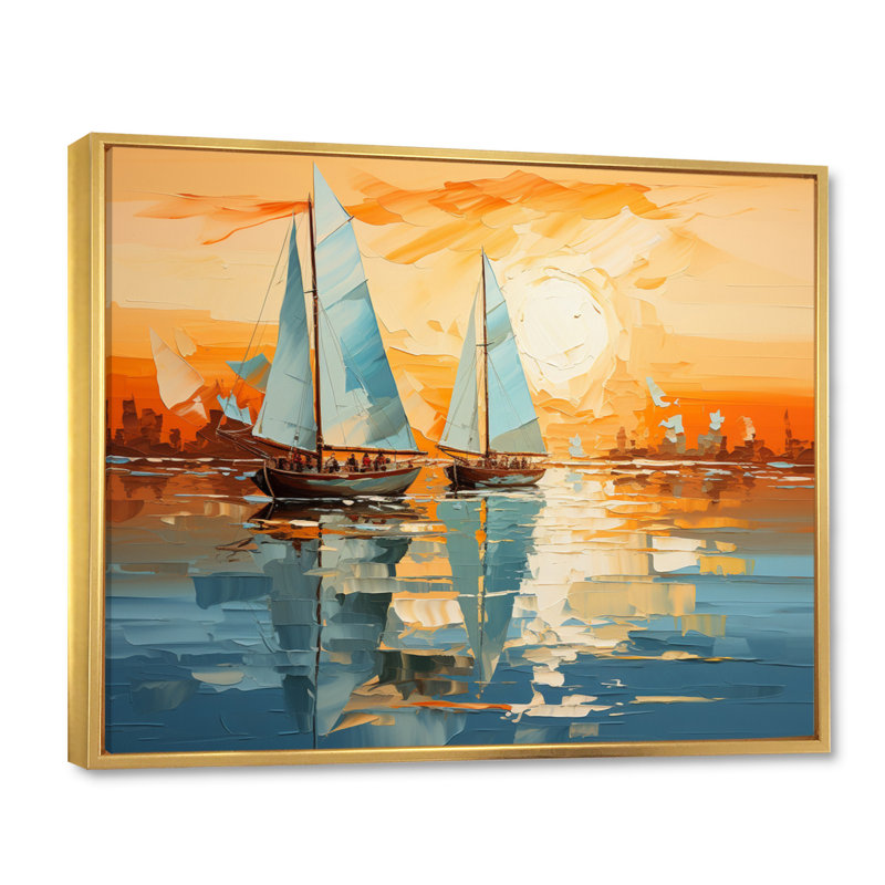 Voilier abstrait flottille II sur toile, 30" H x 40" W, Cadre flottant doré