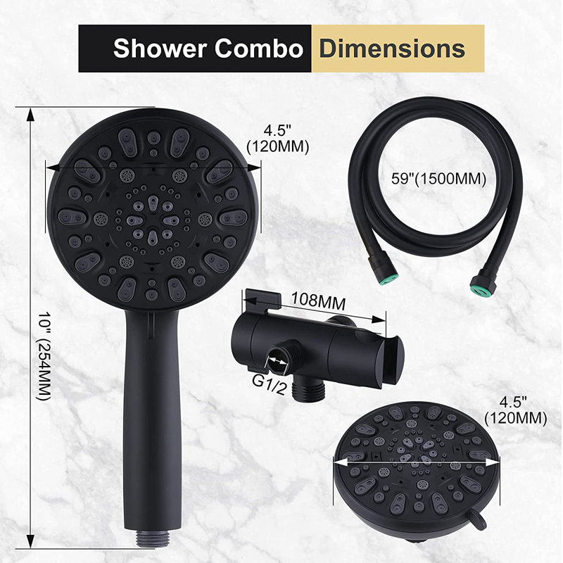 Pomme de douche à main Rain, Noir mat