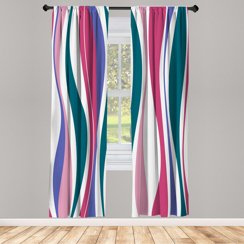 Microfiber Floral Semi-Sheer Rod Pocket Curtain Panels, 28" W x 63" L, White/Blue/Teal/Pink