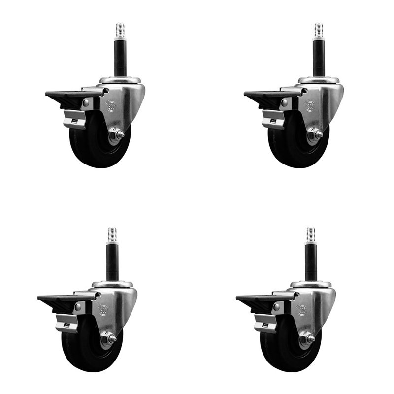 Phenolic Swivel Expanding Stem Caster Set with Brake SCC PLB 3-1/2" x 3/4"