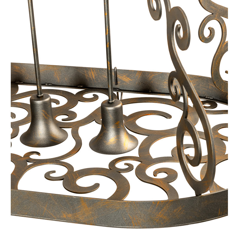 48" Bronze Metal Oval Hanging Pot Rack with Chocolate Glass