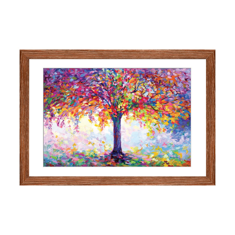 «Tree of Happiness» par Leon Devenice, H 32 po x l 48 po, Impression encadrée, Bois classique