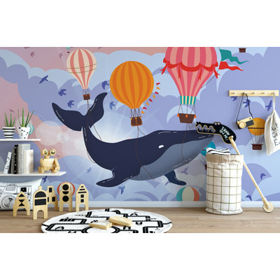 Cartoon Whale Hot Air Balloons Removable Wallpaper
