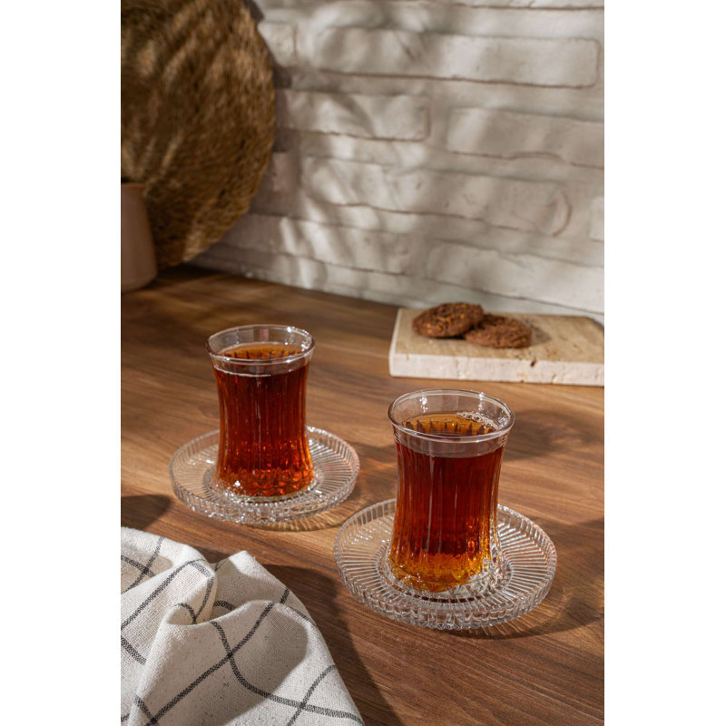 Elegant 12-Piece Tea Cup Set, 100% Glass, Cups: 2.4 x 2.4 x 3.9 inches | Saucers: 4.7 x 4.7 x 0.8 inches | Dishwasher Safe, BPA Free, Transparent Design | Perfect for Tea Lovers & Entertaining Guests