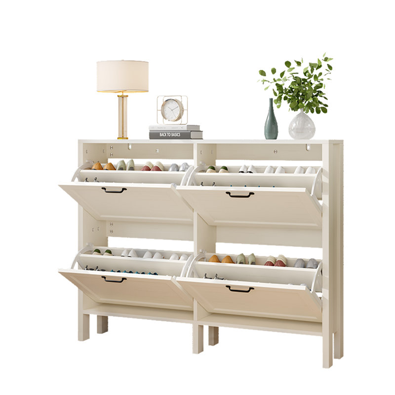 Slim Shoe Storage Cabinet with Doors and Adjustable Shelves for Entryway, White, 37" H x 47.4" W x 9.2" D