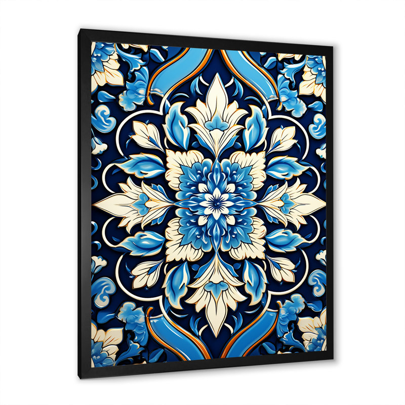 Motif abstrait abstrait bleu et blanc - tuile abstraite, Cadre photo noir, H 40 po x l 30 po x P 1,5 po