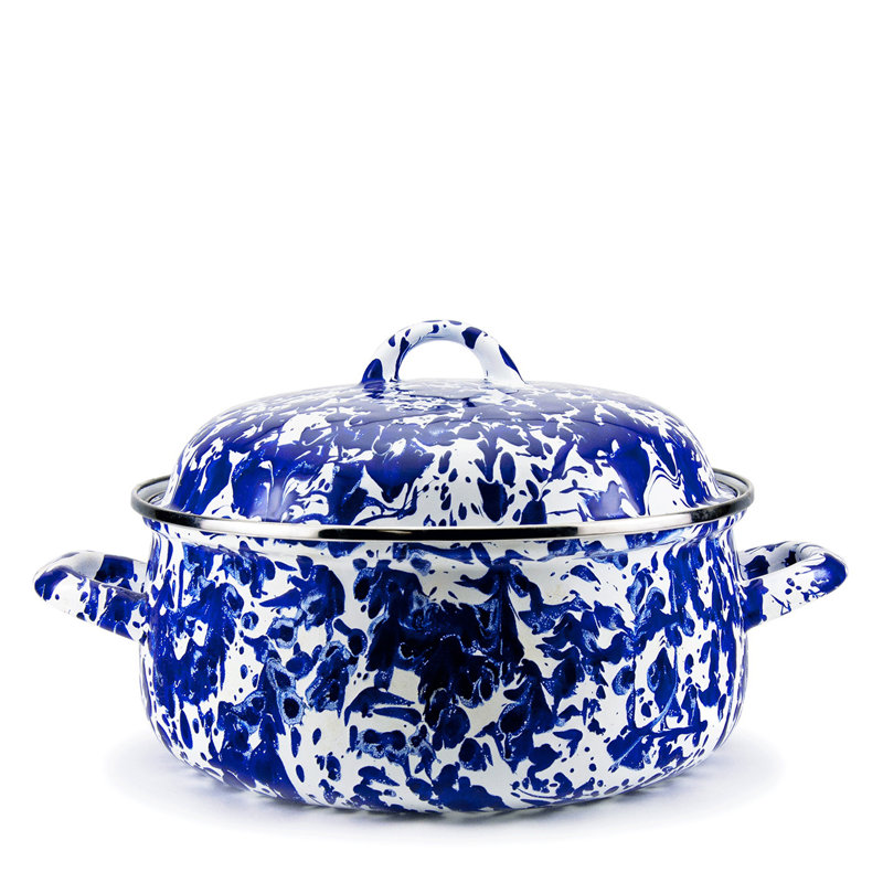 Swirl 4 Qt. Porcelain Oval Dutch Oven with Lid, Cobalt Swirl