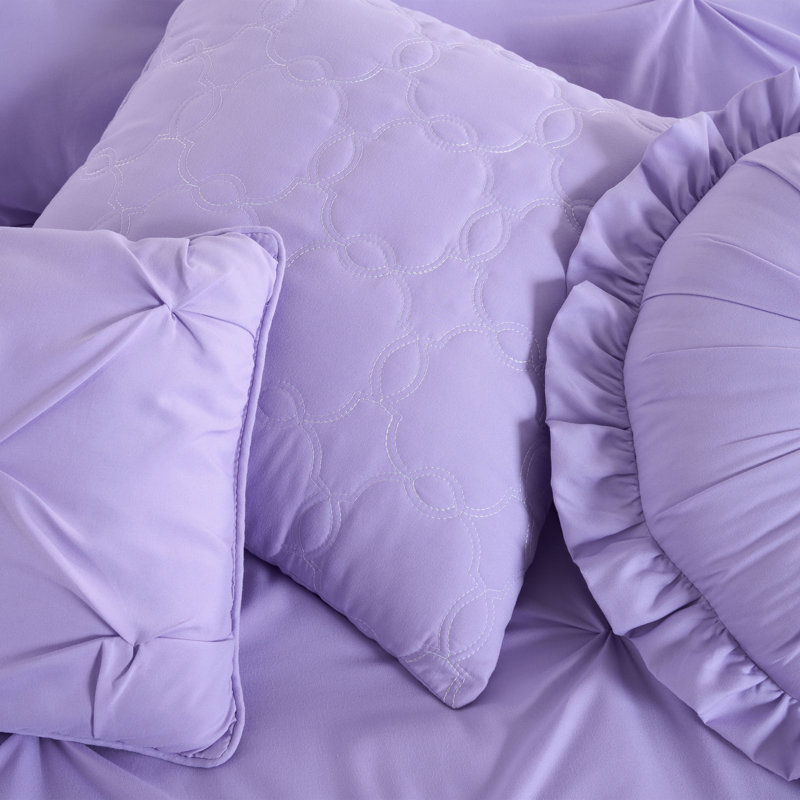 Ensemble d'édredon en microfibre 7 pièces Sydney Pintuck, Lavande, Édredon de très grande taille et 6 pièces suppl
