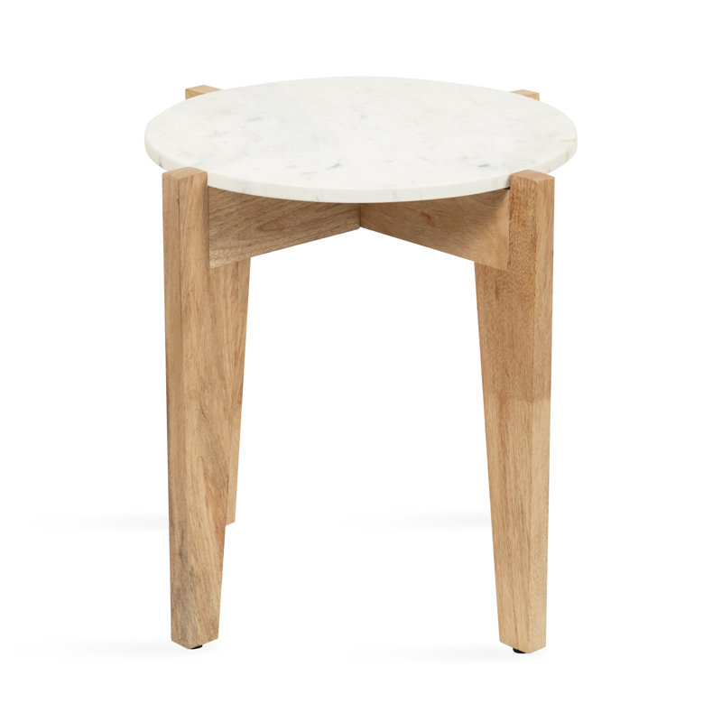 Table d'appoint ronde en marbre, Bois naturel