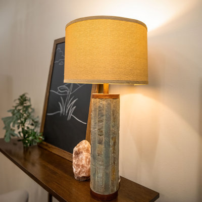 Lampe de table d'intérieur en ardoise cylindrique 31 "avec abat-jour beige Rustic Stone