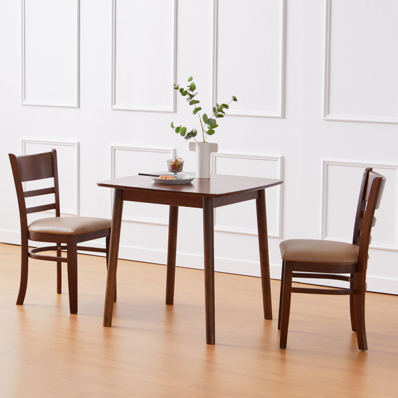 Rowley 3-Piece Solid Wood Modern Square Breakfast Nook Dining Table Set, Walnut