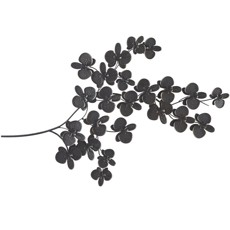 Metal Orchid Floral Wall Decor with Stem, Black, 60" H x 36" W x 2" D