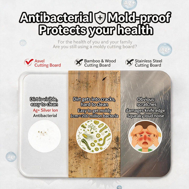Asvel Double-Sided Silver Ion Antibacterial Cutting Board, 14.65"L x 11.1"W
