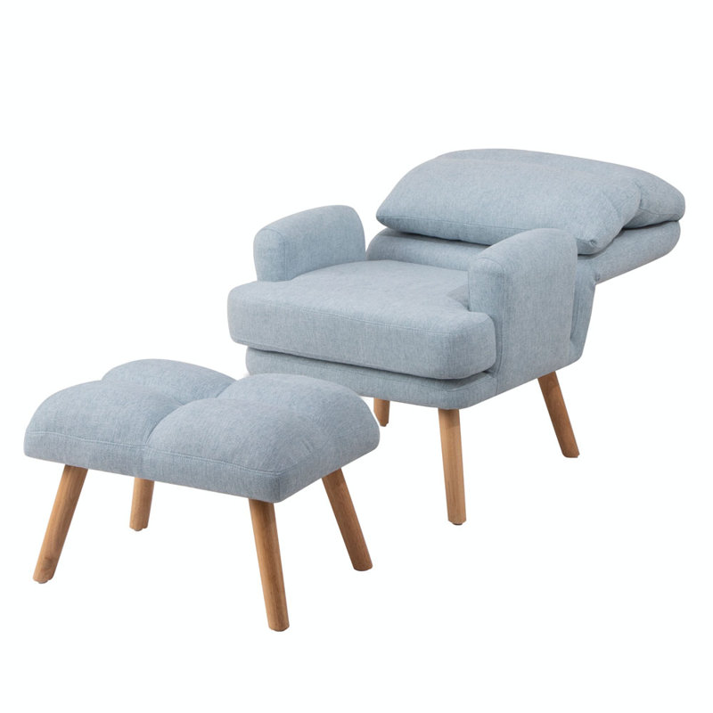 Fauteuil d'appoint avec repose-pieds Deeda, Lin bleu