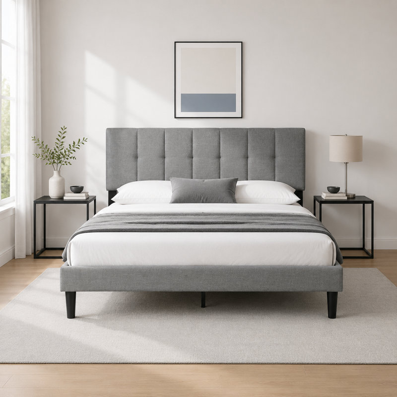 Dajai Upholstered Unfinished Platform Bed, Light Gray, King