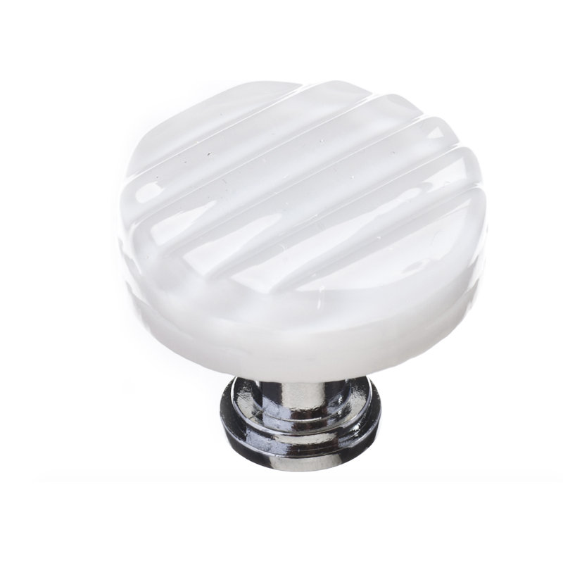 Texture Glass Mushroom Knob, Polished Chrome, White