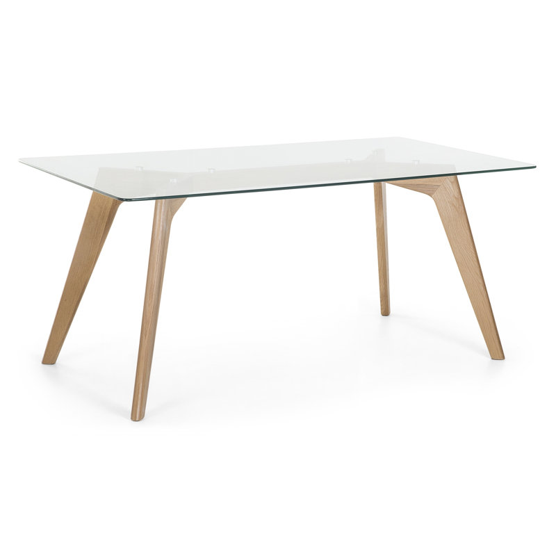 Hadley Glass Top Solid Wood Base Dining Table, 75cm H x 180cm W x 90cm D