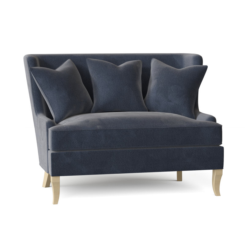 Stimulous Upholstered 55'' Settee, Tweetie 22 Navy Performance Velvet, Pecan, No