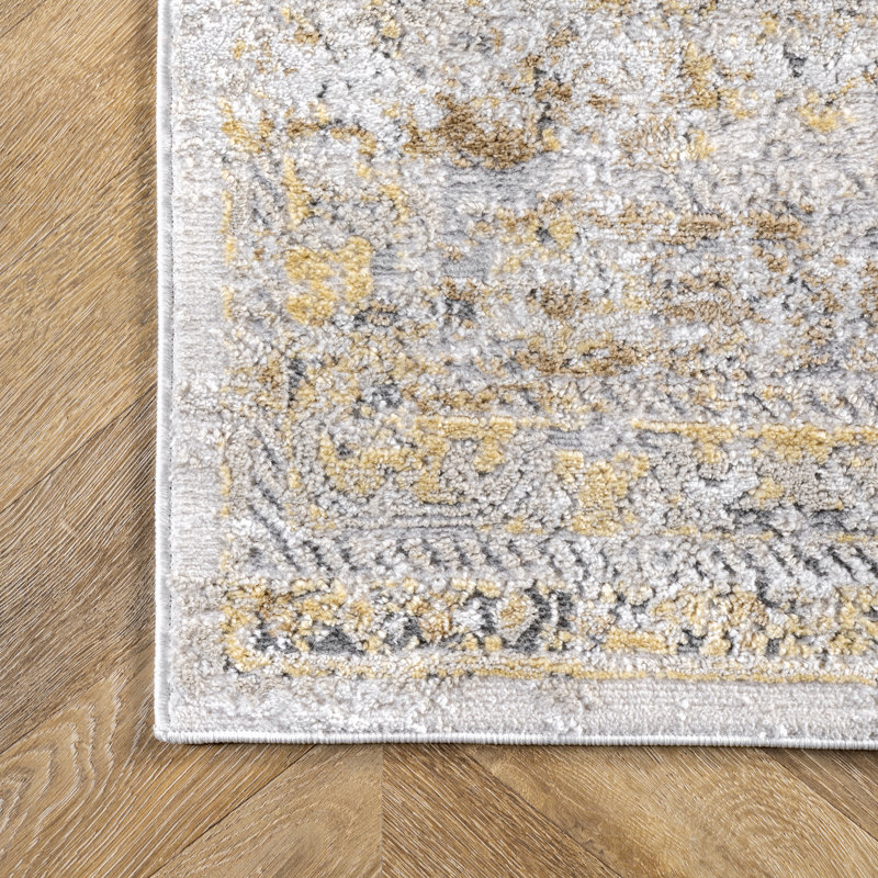 Tapis jaune tissé à la machine Fusco, Rectangle 4 pi x 6 pi