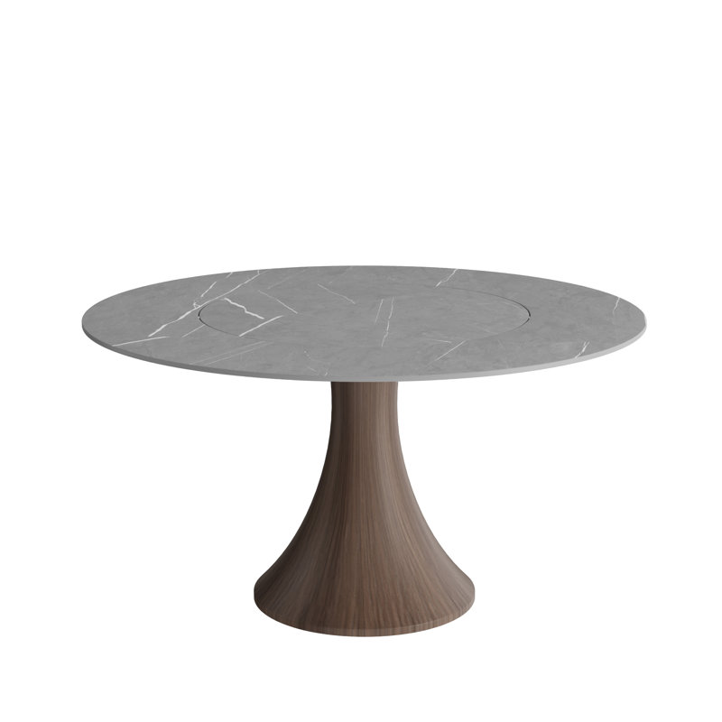 Table de salle à manger innovante intégrée à 360 ° Lazy Susan, H 29,52 po x L 53,15 po x l 53,15 po, Gris clair