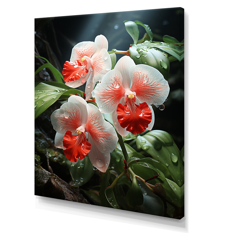 Corail tranquille et orchidées blanches - orchidées murales, H 32 po x l 24 po x P 1 po, Toile tendue