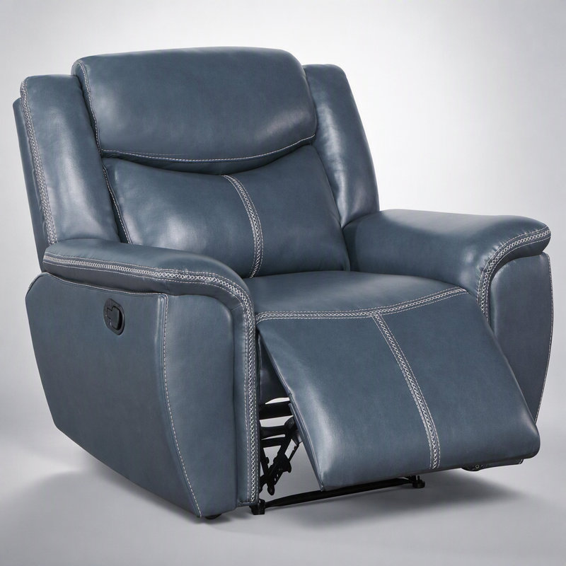 Fauteuil inclinable rembourré Brier Blue avec accoudoirs, revêtement en similicuir lisse et mécanisme d'inclinaison manuel pour un confort optimal