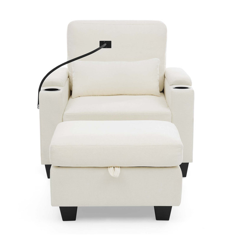 Canapé inclinable simple avec réglage manuel du dossier et port de charge USB, Beige