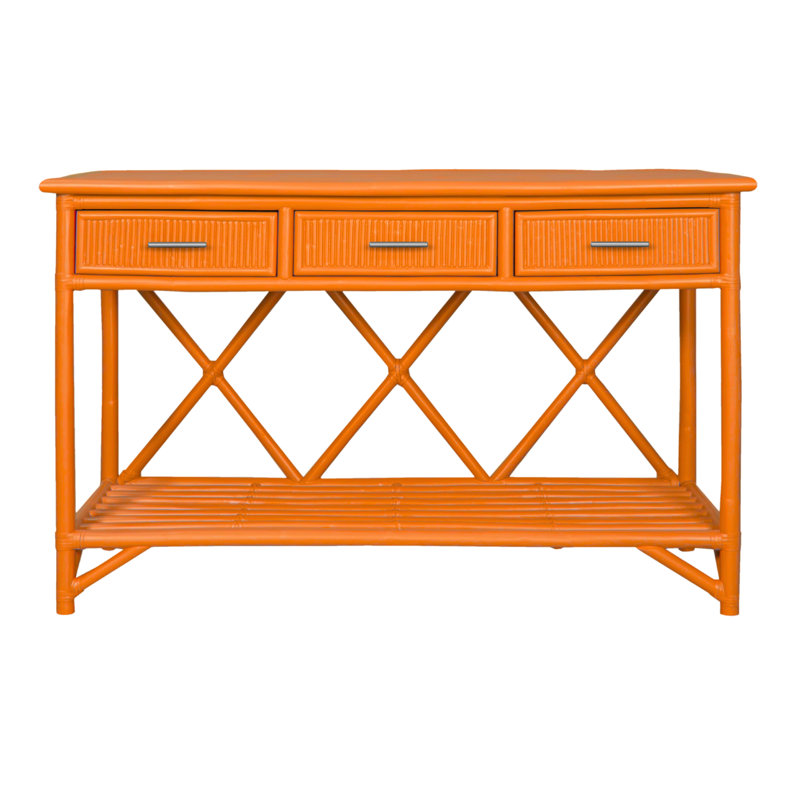 54'' Wide 3 Drawer Rattan Wood Sideboard, Citrus Orange