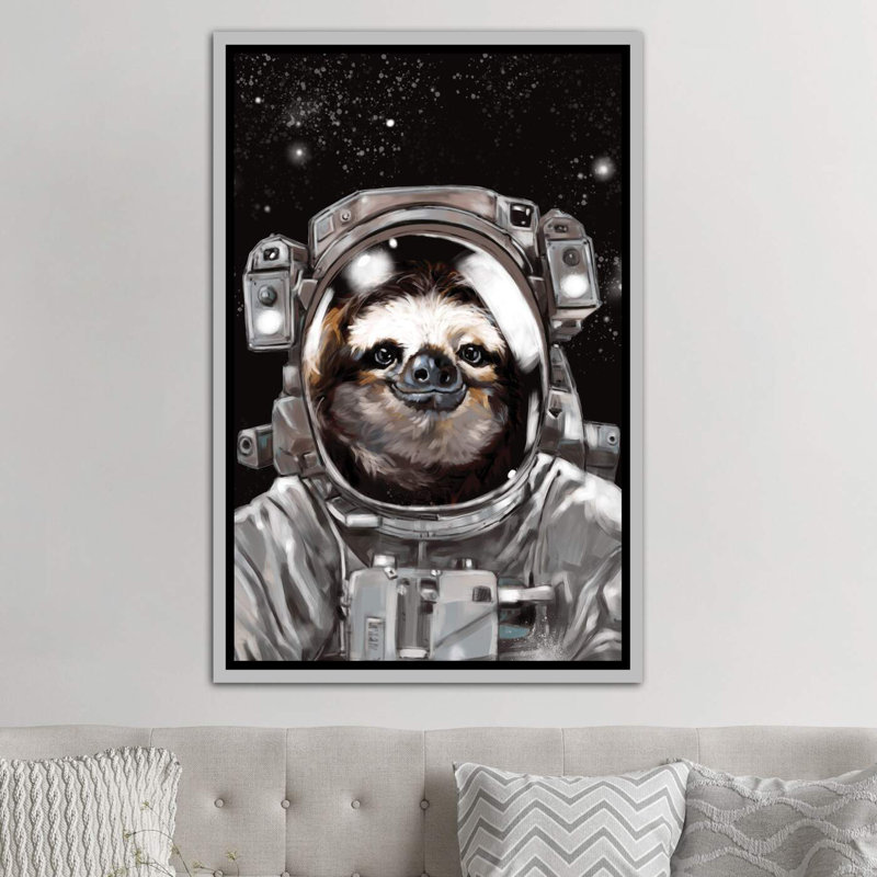 « astronaute sloth selfie », art, H 60 po x l 40po x P 1,5 po, Toile avec cadre noir