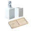 Ensemble de salle de bain en céramique blanche 3 en 1 avec plateau en bambou | Porte-brosse à dents et organisateur | Élégante bouteille réutilisable pour shampooing et nettoyant pour le corps